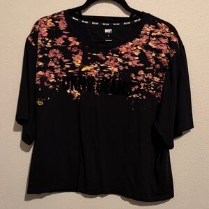 DKNY Black and Pink Floral Short Sleeve Top